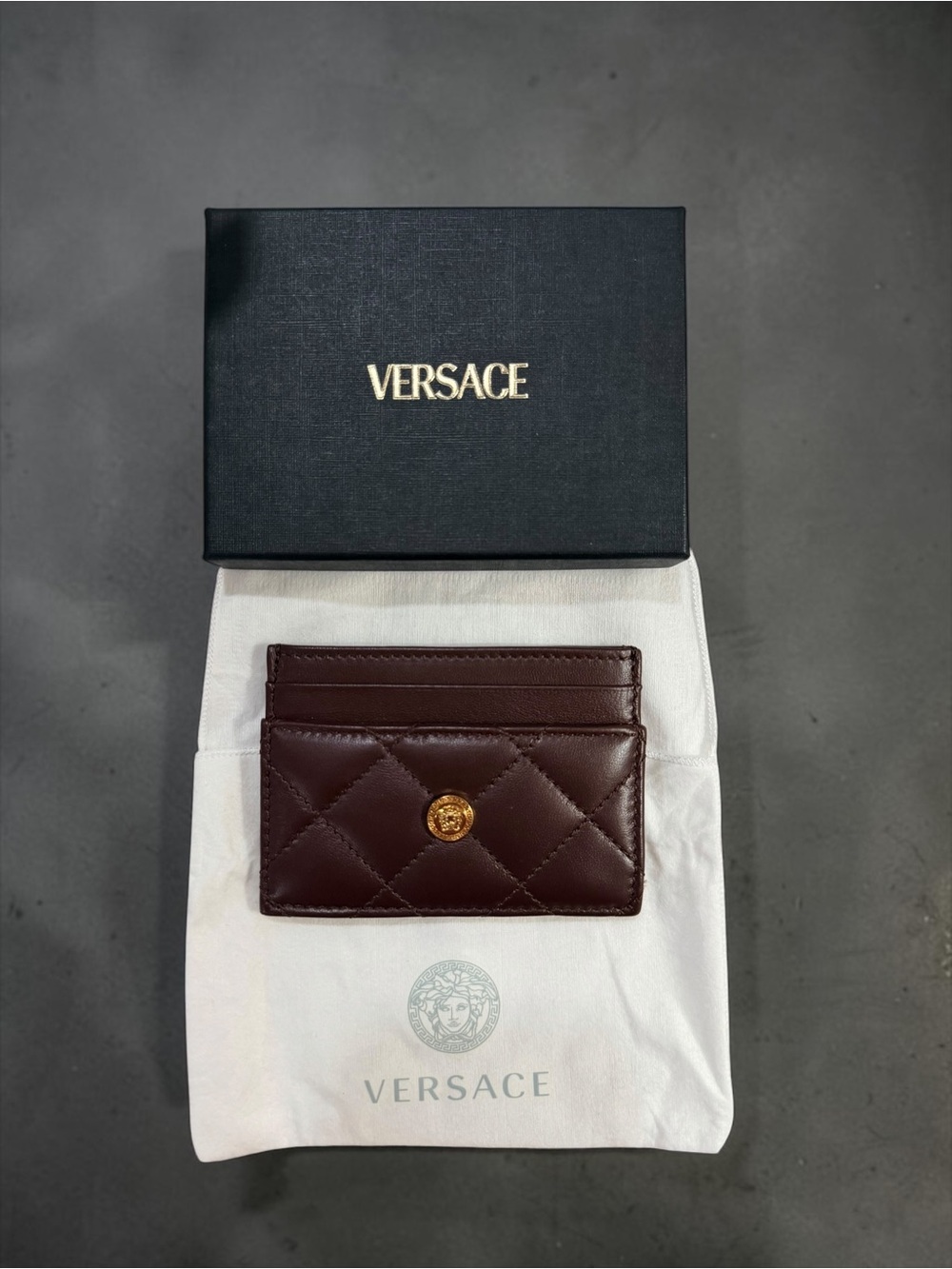 Versace Authentic Quilted Leather Medusa Card Holder | Brand New, dust bag + Box